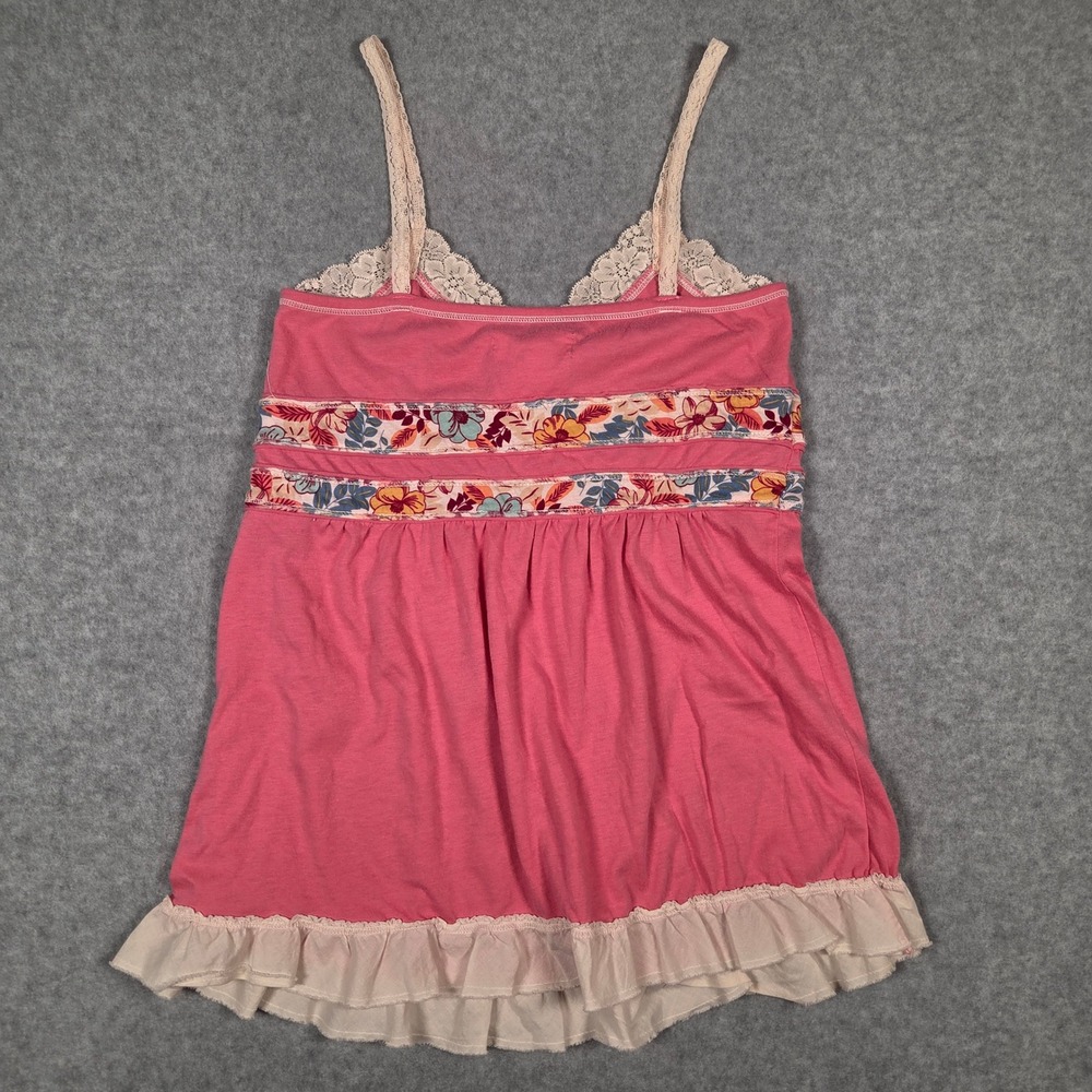 Y2K Hollister Medium Babydoll Cami Top Pink Floral Lace Trim Ruffle Coquette VTG - Picture 4 of 7